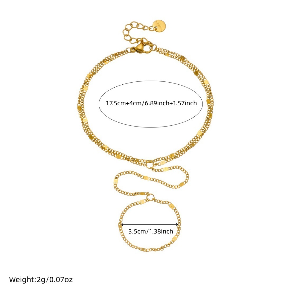 Stylish and minimalist design, double-layered thin chain, gold-plated stainless steel ring and bracelet, integrated hand back chain.