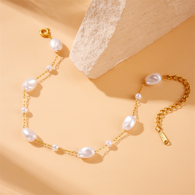European and American style retro irregular pearl accessory chain stainless steel bracelet