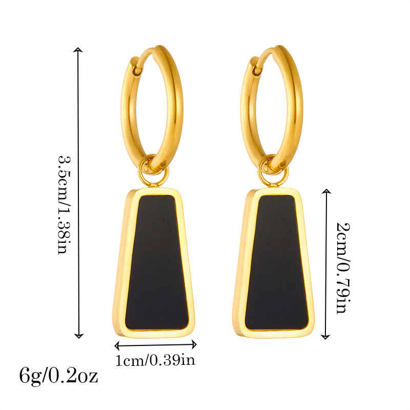 European and American style niche retro minimalist black trapezoidal geometric stainless steel gold-plated pendant round earrings