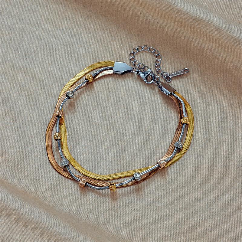 European and American cross-border fashion retro multi-layered titanium steel color-blocked chain punk heavy-duty hip-hop accessory bracelet