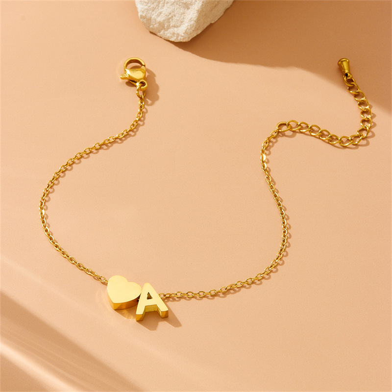 Korean Style Fashionable Smooth 3D Letter A Heart Pendant Stainless Steel Simple Jewelry Necklace and Bracelet Set