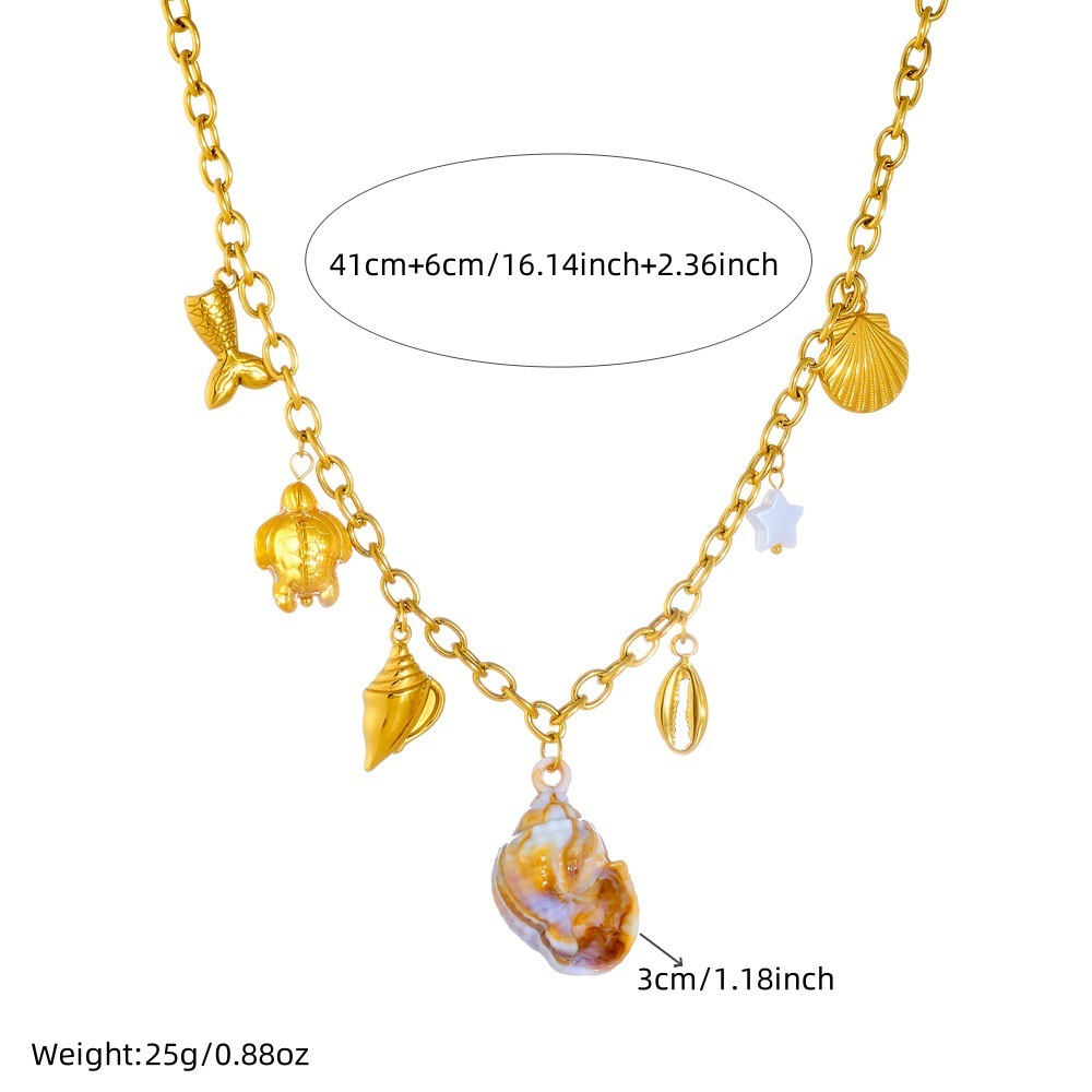 European and American style stainless steel marine life pendant, natural seashell, turtle, fish tail accessory chain necklace