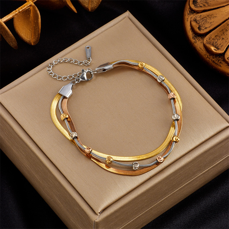 European and American cross-border fashion retro multi-layered titanium steel color-blocked chain punk heavy-duty hip-hop accessory bracelet