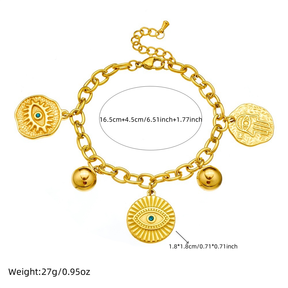 New European and American cross-border style irregular round concave-convex turquoise eye pendant chain stainless steel jewelry bracelet