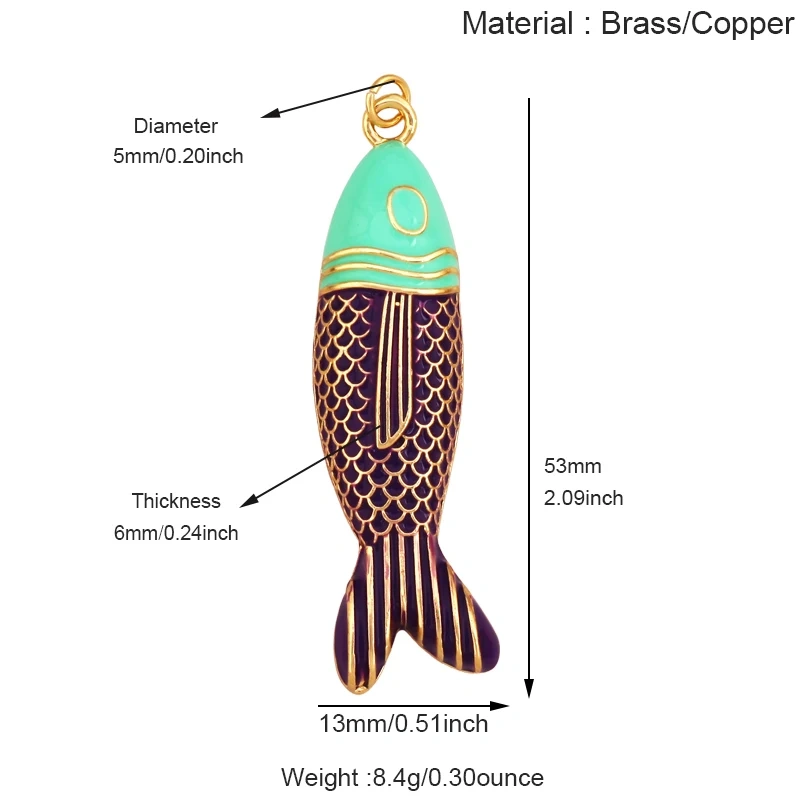 Jumbo Large Enamel Colourful Fish Lobster Shell Pendant,18K Real Gold Silver Plated Zircon Jewelry Finding Supplies R01