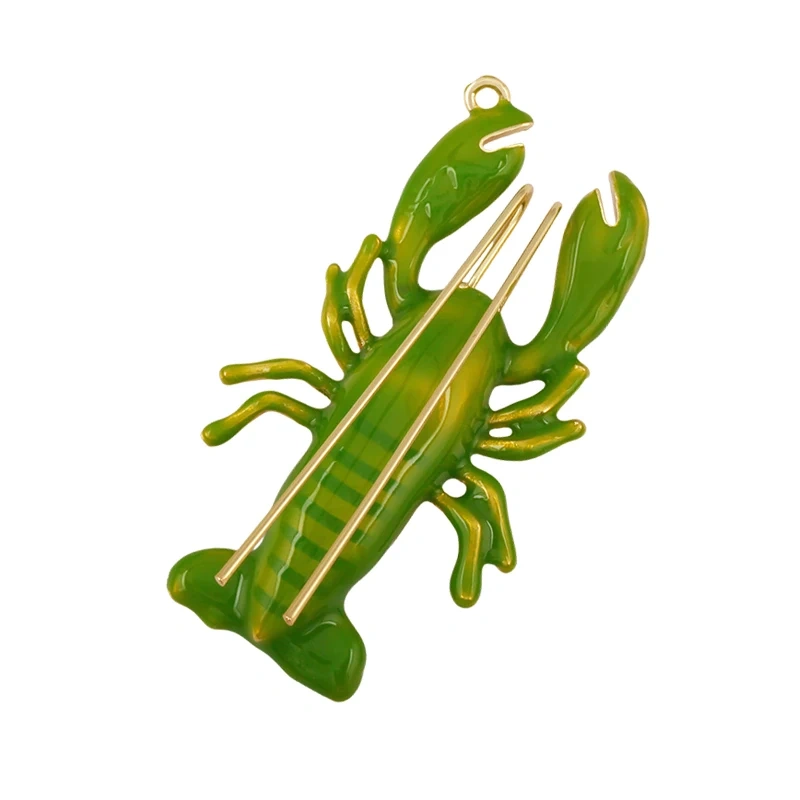 Jumbo Large Enamel Colourful Fish Lobster Shell Pendant,18K Real Gold Silver Plated Zircon Jewelry Finding Supplies R01