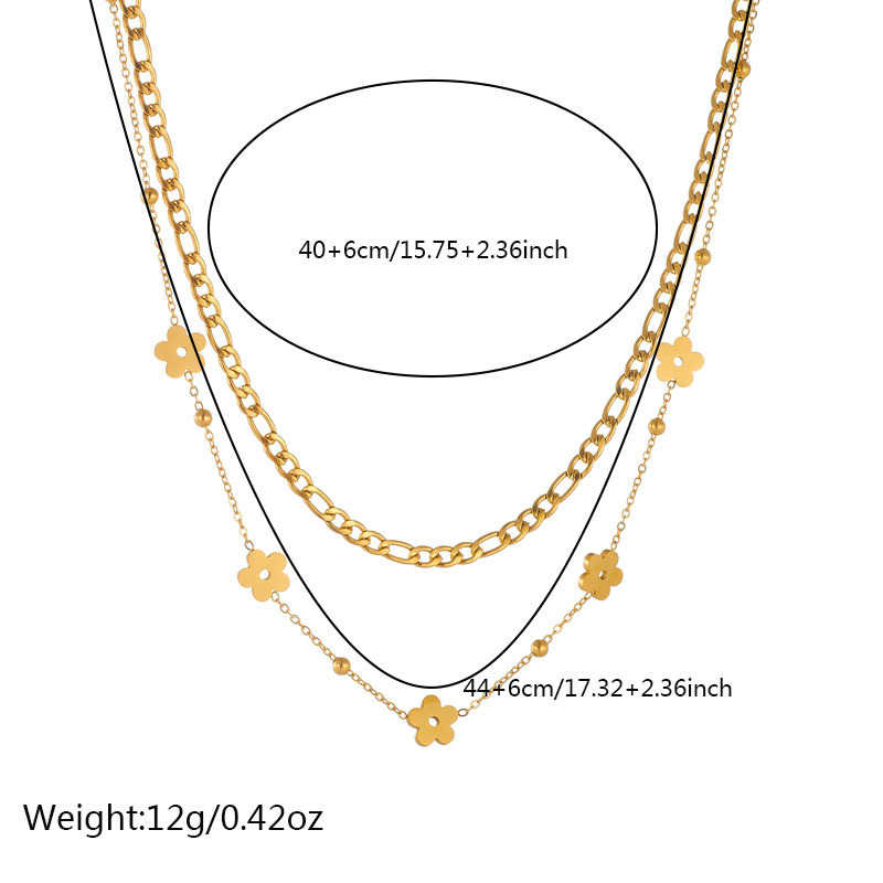 Korean-style trendy niche design, gold-plated stainless steel polished flower accessory chain, double-layer necklace.