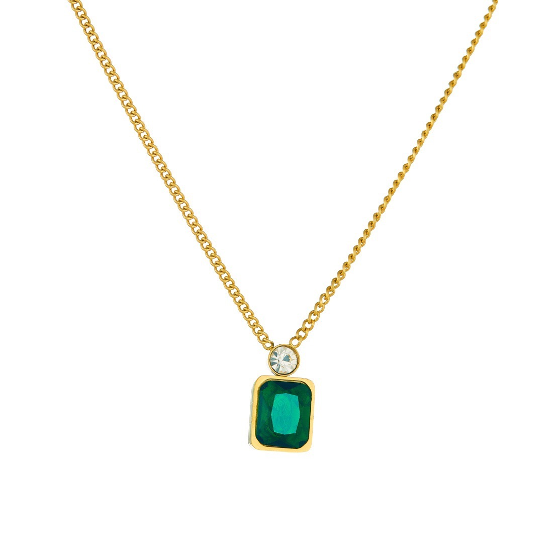 Cross-border fashion minimalist diamond-encrusted gold-plated square geometric pendant chain stainless steel versatile jewelry necklace
