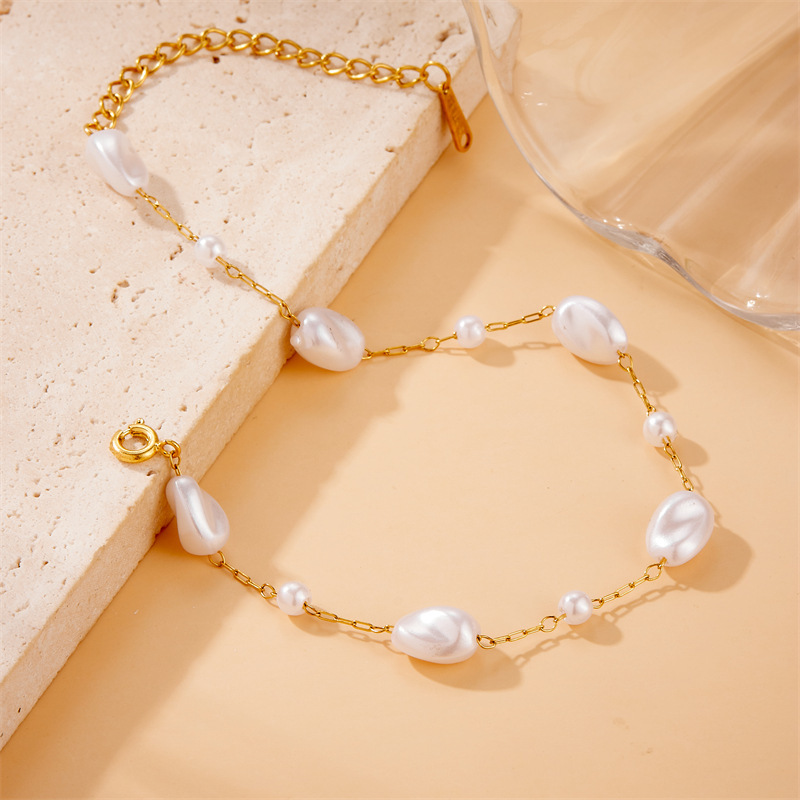 European and American style retro irregular pearl accessory chain stainless steel bracelet