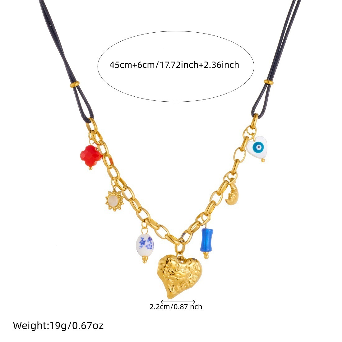 Fashionable retro design gold-plated irregular three-dimensional heart pendant necklace with stainless steel rope chain and clavicle chain