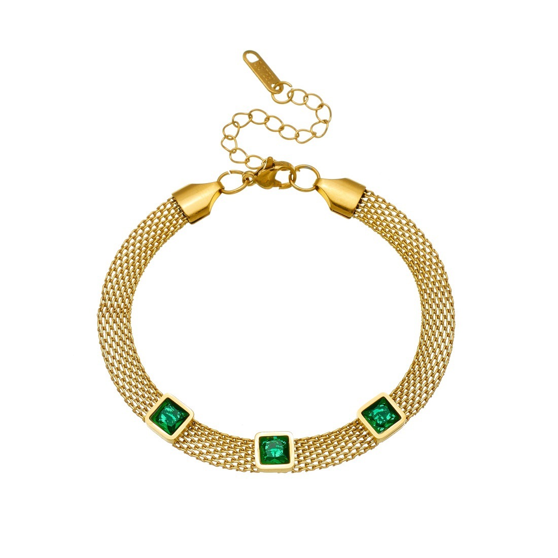 Cross-border fashion unisex rhinestone-encrusted geometric square accessories gold-plated stainless steel mesh chain bracelet