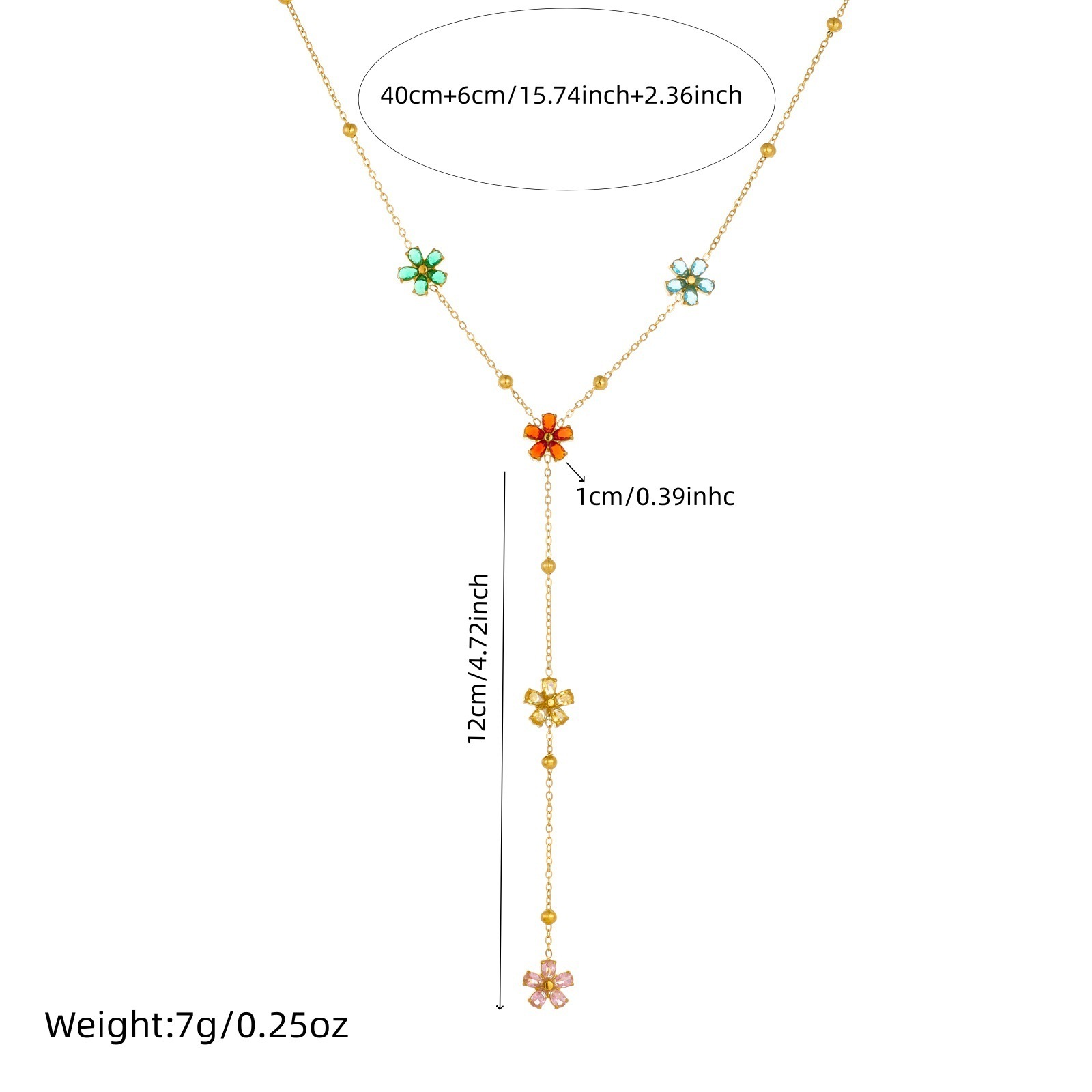 Cross-border fashion bestseller: Colorful rhinestone-encrusted flower tassel long chain Y-shaped stainless steel jewelry necklace
