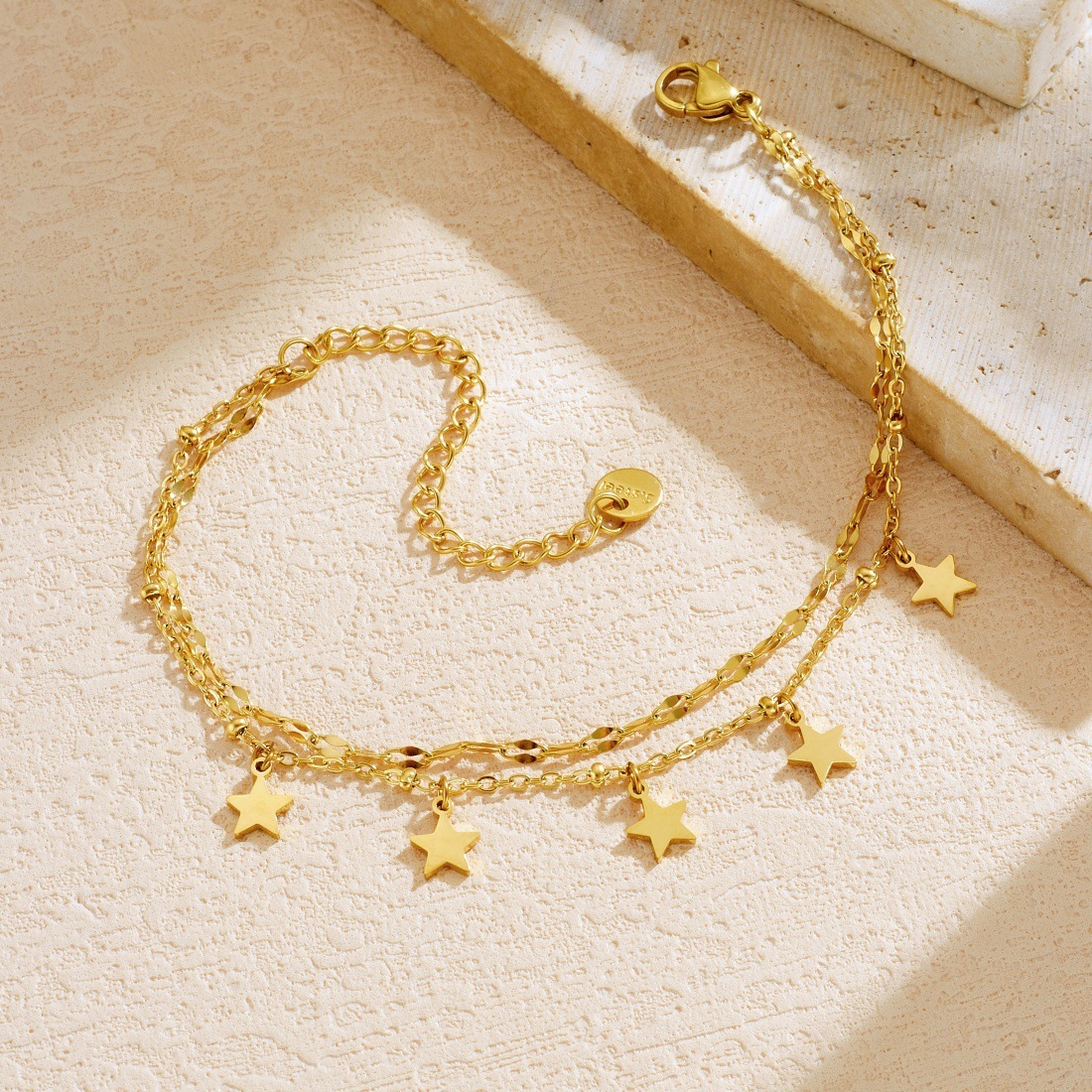 Cross-border niche versatile exquisite star-patterned gold-plated stainless steel double-layered jewelry bracelet
