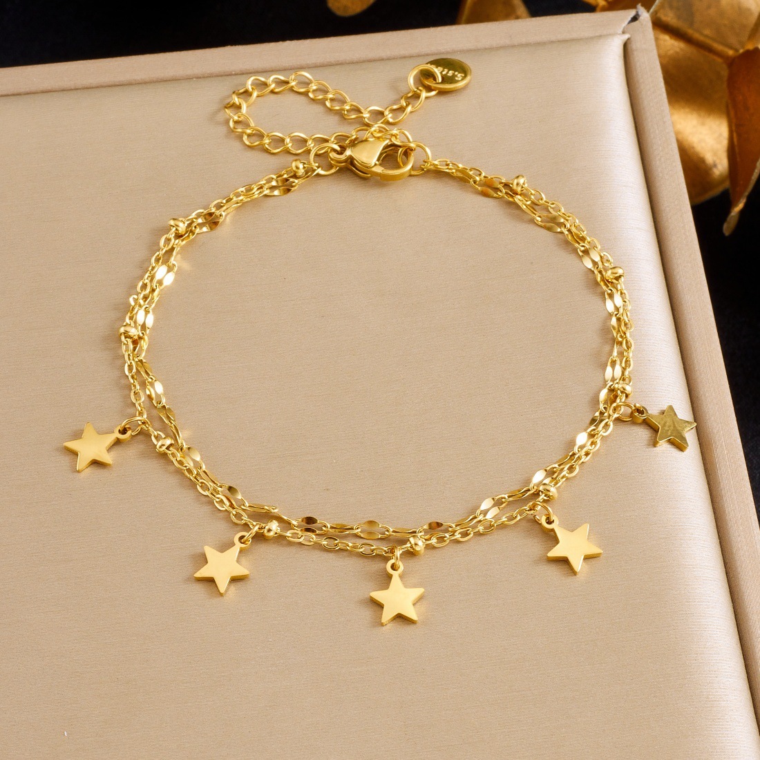 Cross-border niche versatile exquisite star-patterned gold-plated stainless steel double-layered jewelry bracelet