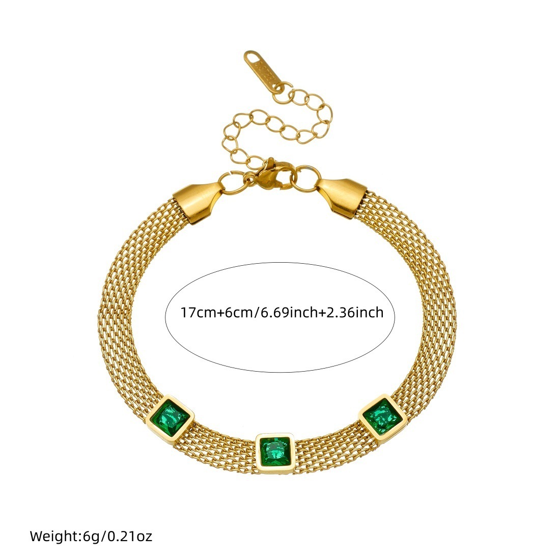 Cross-border fashion unisex rhinestone-encrusted geometric square accessories gold-plated stainless steel mesh chain bracelet