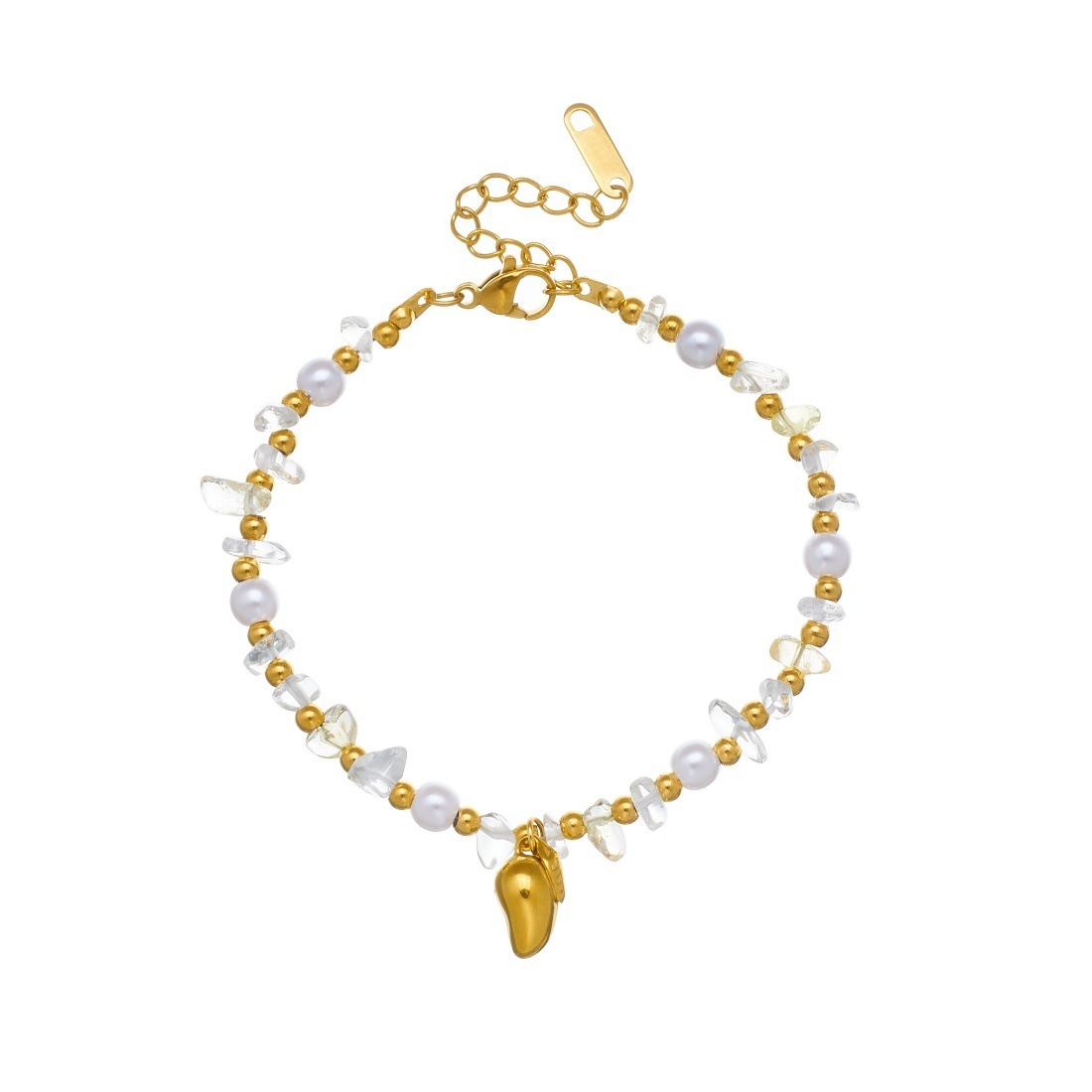 Fashionable cross-border transparent pebble beaded chain, exquisite and simple gold-plated glossy teardrop pendant stainless steel bracelet