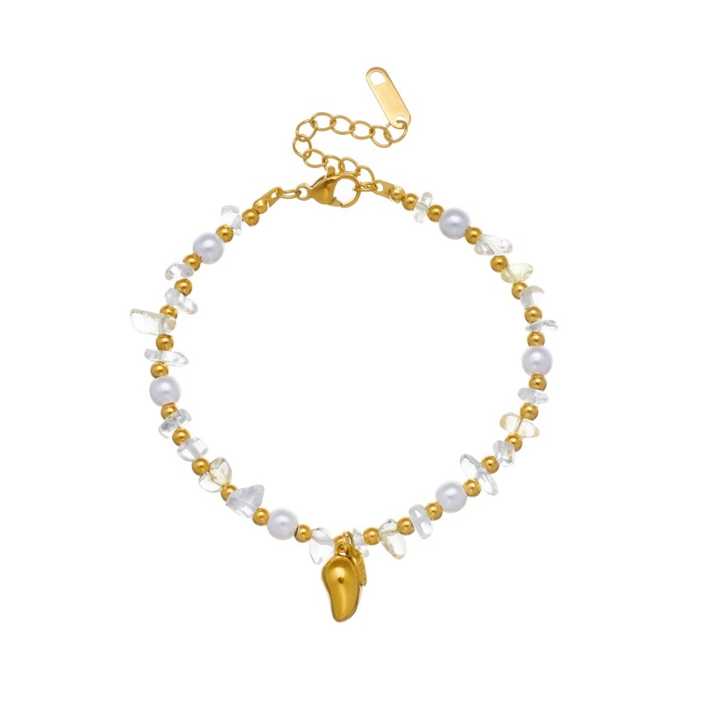 Fashionable cross-border transparent pebble beaded chain, exquisite and simple gold-plated glossy teardrop pendant stainless steel bracelet