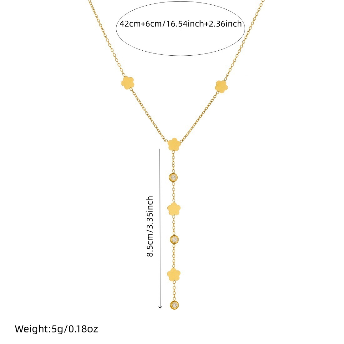 Fashionable cross-border gold-plated diamond-encrusted polished flower accessory pendant chain tassel long stainless steel jewelry necklace