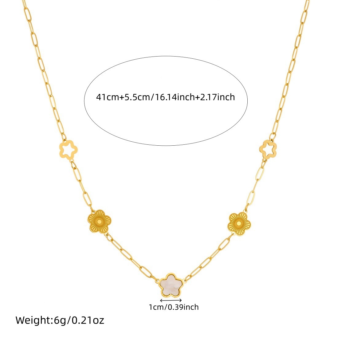 Fashionable retro gold-plated hollowed-out flower white shell accessories cross chain stainless steel popular versatile jewelry necklace