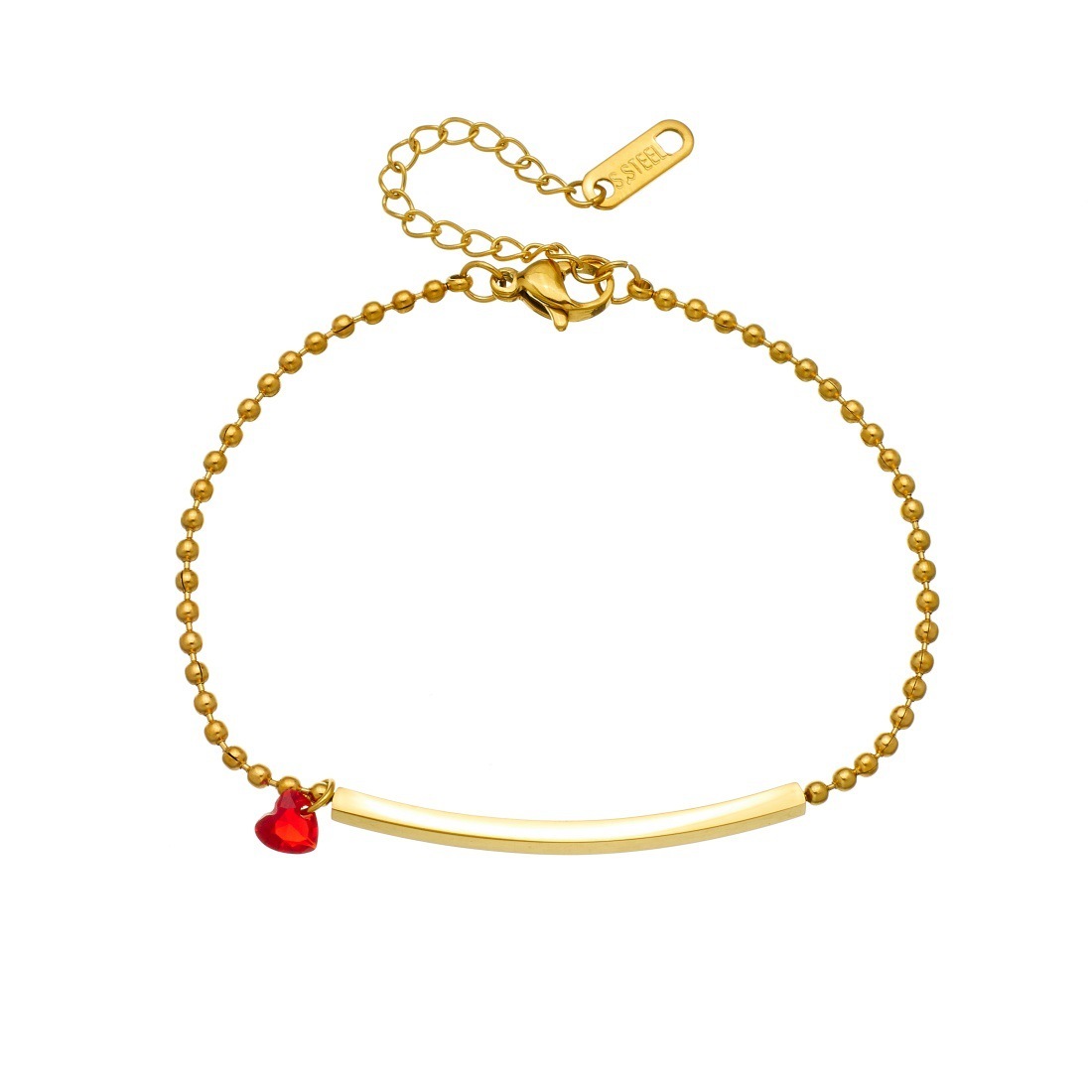 Niche fashion minimalist light luxury gold-plated stainless steel chain bracelet with red heart-shaped pendant, versatile and elegant.