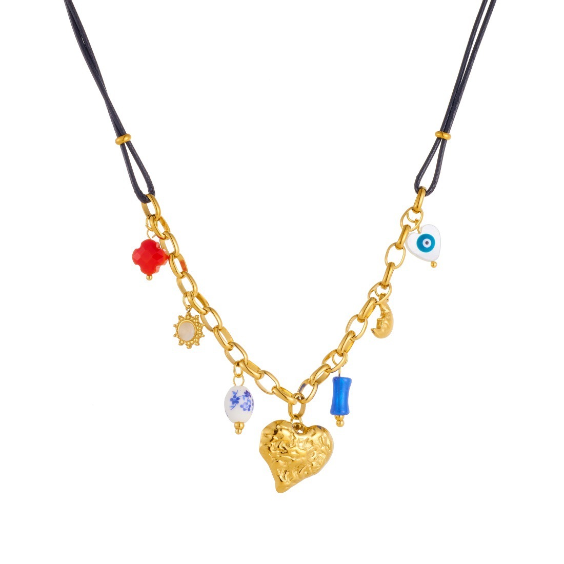 Fashionable retro design gold-plated irregular three-dimensional heart pendant necklace with stainless steel rope chain and clavicle chain