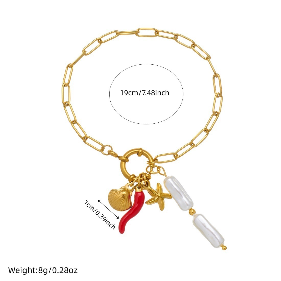 Korean Style Fashionable and Simple Gold-Plated Round Spring Clasp Handmade DIY Starfish Scallop Pearl Pendant Stainless Steel Bracelet