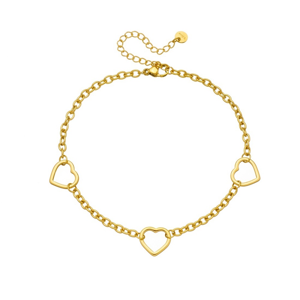 Korean style, fashionable and simple, gold-plated hollow heart-shaped accessory chain, stainless steel, versatile jewelry, heart-shaped pendant bracelet.