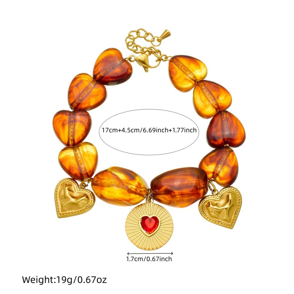 Cross-border fashion Maillard tiger's eye beaded chain with gold-plated heart-shaped diamond-encrusted round pendant jewelry set