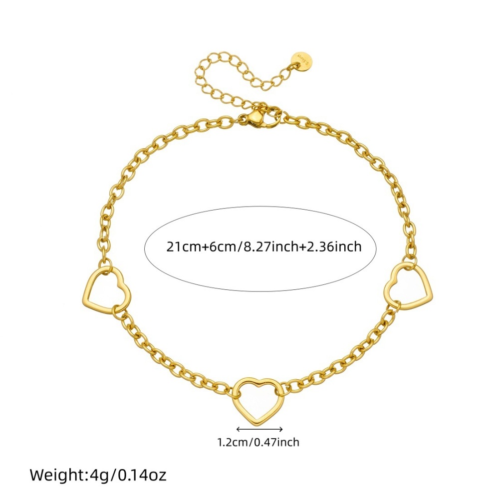 Korean style, fashionable and simple, gold-plated hollow heart-shaped accessory chain, stainless steel, versatile jewelry, heart-shaped pendant bracelet.