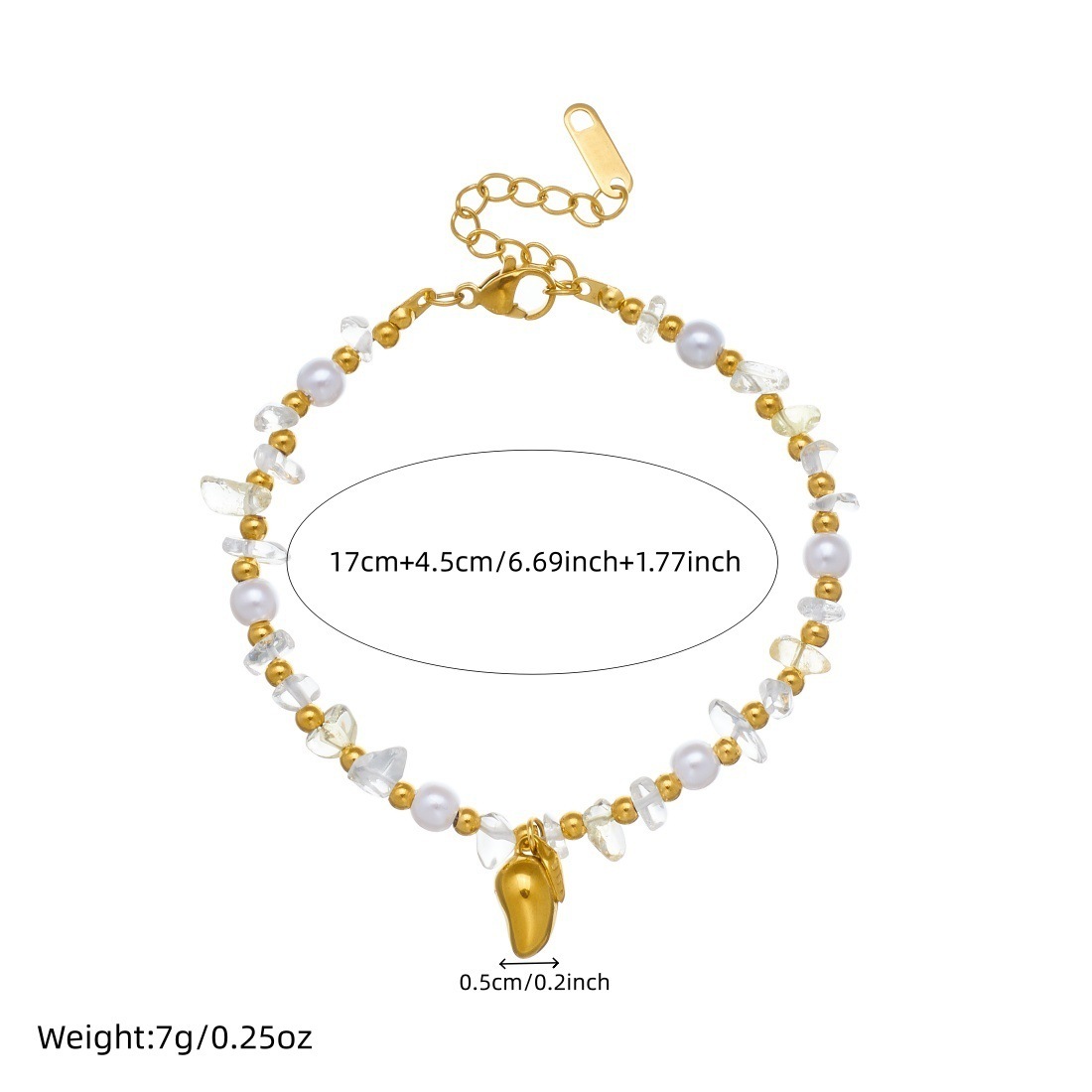 Fashionable cross-border transparent pebble beaded chain, exquisite and simple gold-plated glossy teardrop pendant stainless steel bracelet