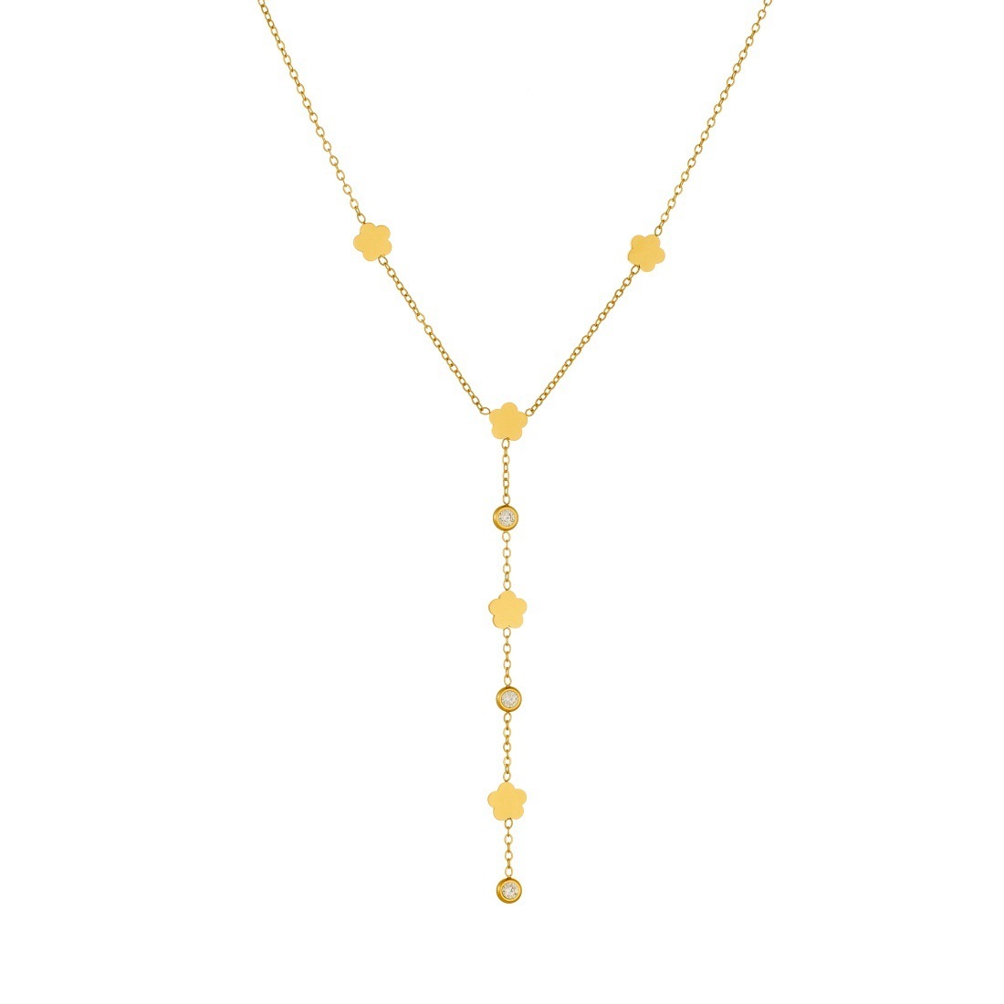 Fashionable cross-border gold-plated diamond-encrusted polished flower accessory pendant chain tassel long stainless steel jewelry necklace