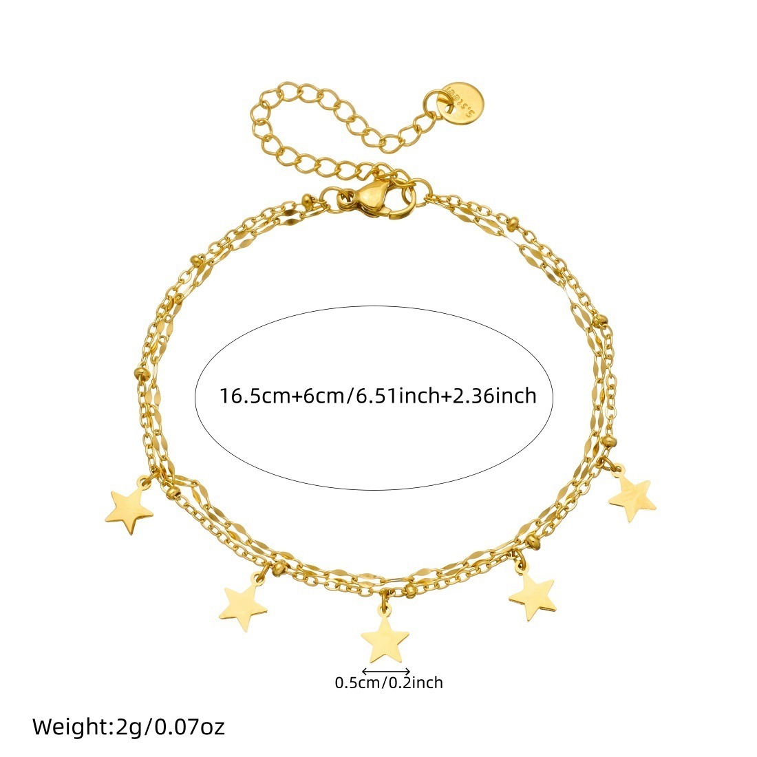 Cross-border niche versatile exquisite star-patterned gold-plated stainless steel double-layered jewelry bracelet