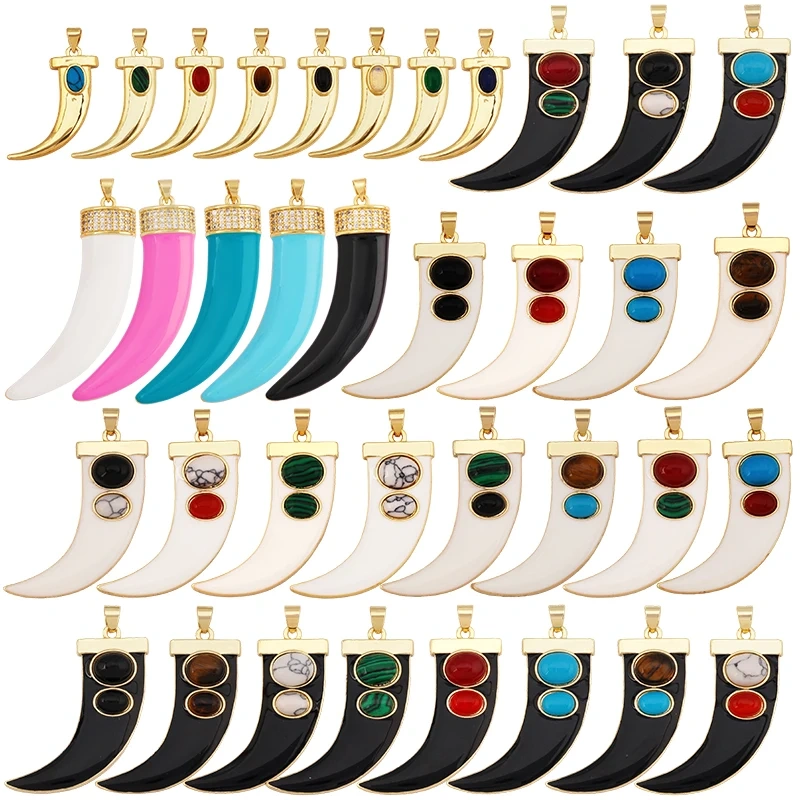 Unique Colourful18k Gold Tusk Bull Horn Moon Charm Pendant,Trendy Rainbow Crescent Jewelry Necklace Accessories Supplies L06 R54