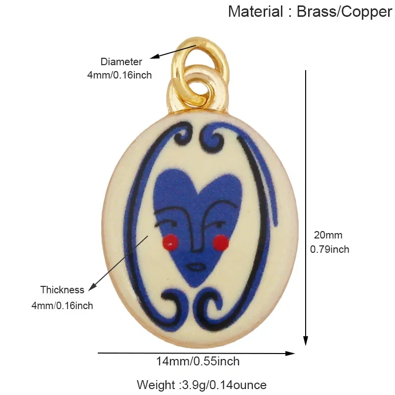 R54 Hand Painted Ceramic Pendant Charm Pure Copper Necklace Dog Bow Clover Owl Envelope
