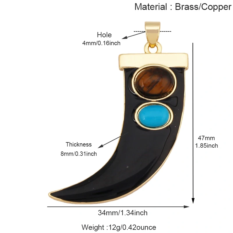 Unique Colourful18k Gold Tusk Bull Horn Moon Charm Pendant,Trendy Rainbow Crescent Jewelry Necklace Accessories Supplies L06 R54