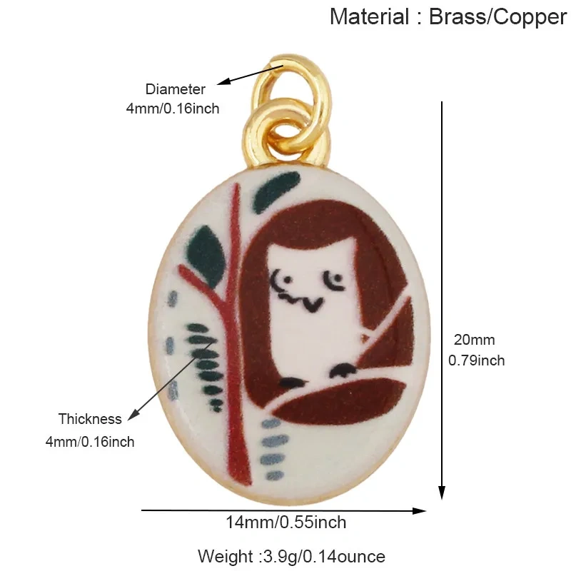 R54 Hand Painted Ceramic Pendant Charm Pure Copper Necklace Dog Bow Clover Owl Envelope