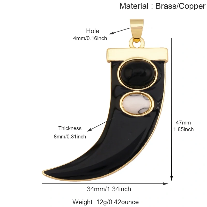 Unique Colourful18k Gold Tusk Bull Horn Moon Charm Pendant,Trendy Rainbow Crescent Jewelry Necklace Accessories Supplies L06 R54