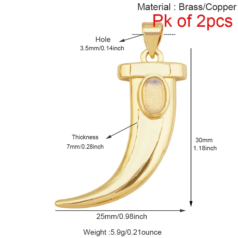 Unique Colourful18k Gold Tusk Bull Horn Moon Charm Pendant,Trendy Rainbow Crescent Jewelry Necklace Accessories Supplies L06 R54