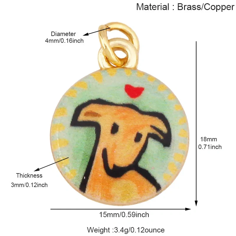 R54 Hand Painted Ceramic Pendant Charm Pure Copper Necklace Dog Bow Clover Owl Envelope