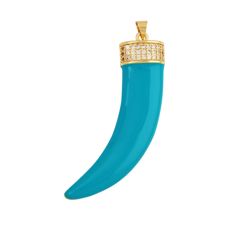 Unique Colourful18k Gold Tusk Bull Horn Moon Charm Pendant,Trendy Rainbow Crescent Jewelry Necklace Accessories Supplies L06 R54