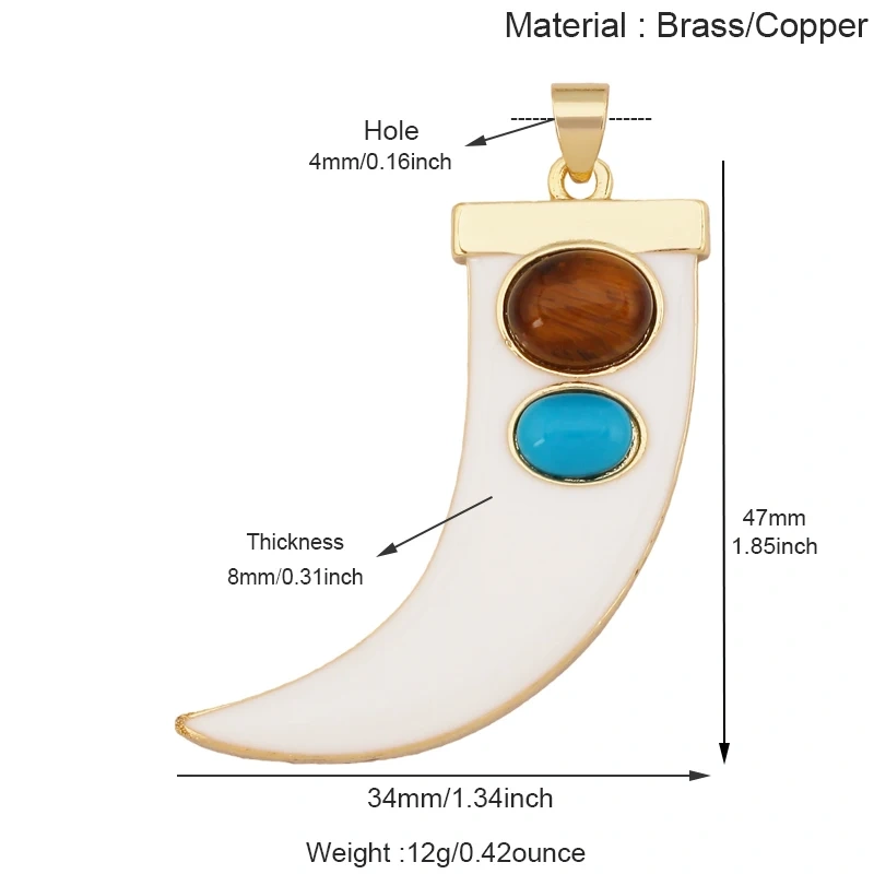 Unique Colourful18k Gold Tusk Bull Horn Moon Charm Pendant,Trendy Rainbow Crescent Jewelry Necklace Accessories Supplies L06 R54