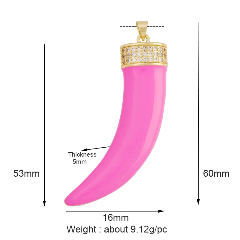 Unique Colourful18k Gold Tusk Bull Horn Moon Charm Pendant,Trendy Rainbow Crescent Jewelry Necklace Accessories Supplies L06 R54