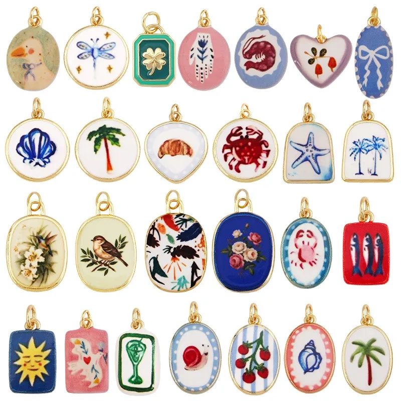 Coconut Tree Sun Fish Bird Flower Shell Cocktail Wine Cup Croissant Bowknot CrabBalloon Lobster Snail Duck Crab Cherry CharmsR59