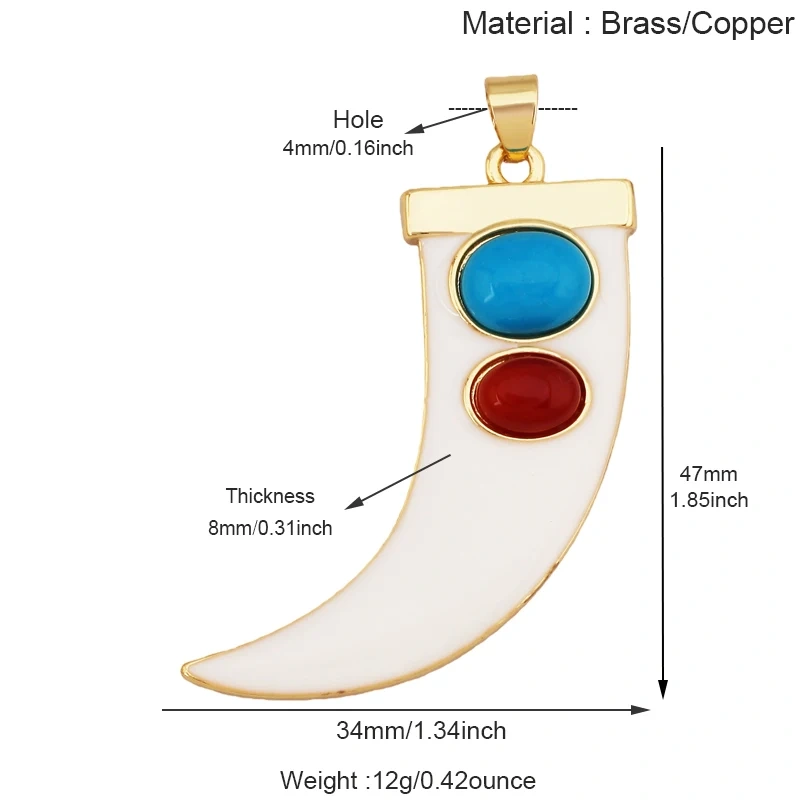 Unique Colourful18k Gold Tusk Bull Horn Moon Charm Pendant,Trendy Rainbow Crescent Jewelry Necklace Accessories Supplies L06 R54