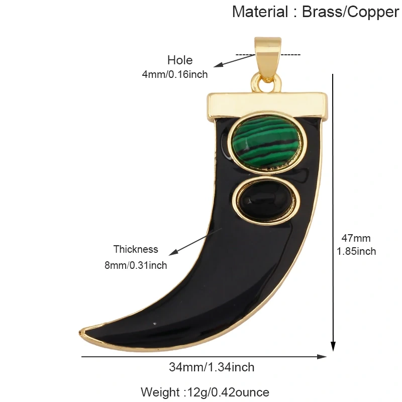Unique Colourful18k Gold Tusk Bull Horn Moon Charm Pendant,Trendy Rainbow Crescent Jewelry Necklace Accessories Supplies L06 R54