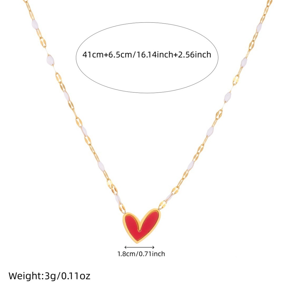 Cross-border fashion minimalist gold-plated drip lip chain with black and red heart pendant, stainless steel versatile jewelry necklace