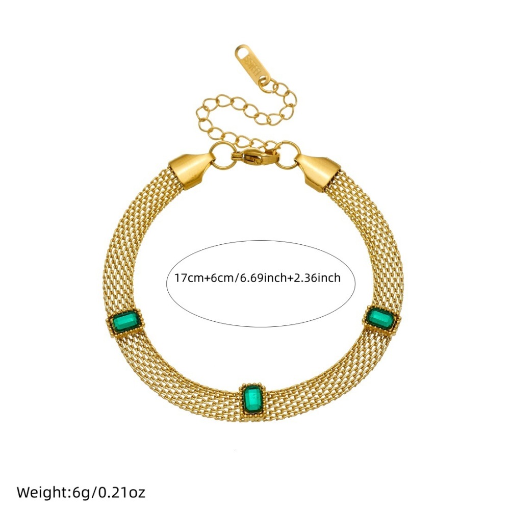Fashionable cross-border unisex retro rhinestone-encrusted colorful square geometric accessories mesh hollow chain stainless steel bracelet