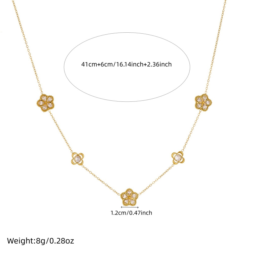 Cross-border fashion, simple and versatile, rhinestone-encrusted transparent flower gold-plated stainless steel pendant chain accessory small flower set