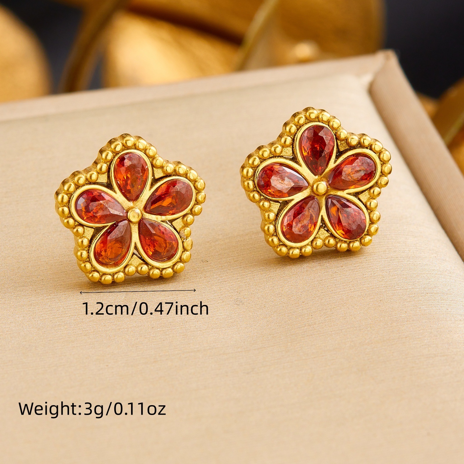 Cross-border fashion exquisite light luxury colored diamond-encrusted five-petal flower accessory pendant chain stainless steel gold-plated flower set