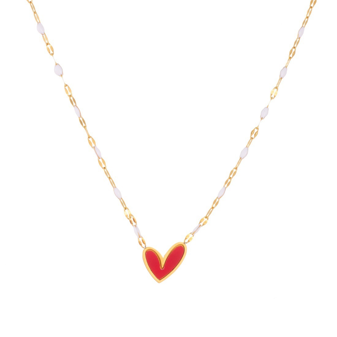 Cross-border fashion minimalist gold-plated drip lip chain with black and red heart pendant, stainless steel versatile jewelry necklace